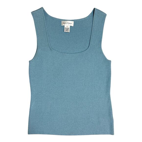 Vintage Sleeveless Ribbed Tank Top, Square Neck Tank Top Stretch Blue Size Large - Picture 1 of 8